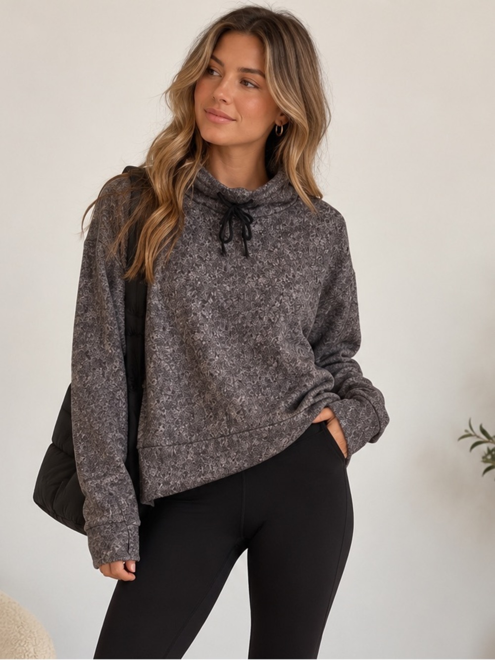 Mondetta Performance + Luxury Cowl Neck Pullover Size M Grey